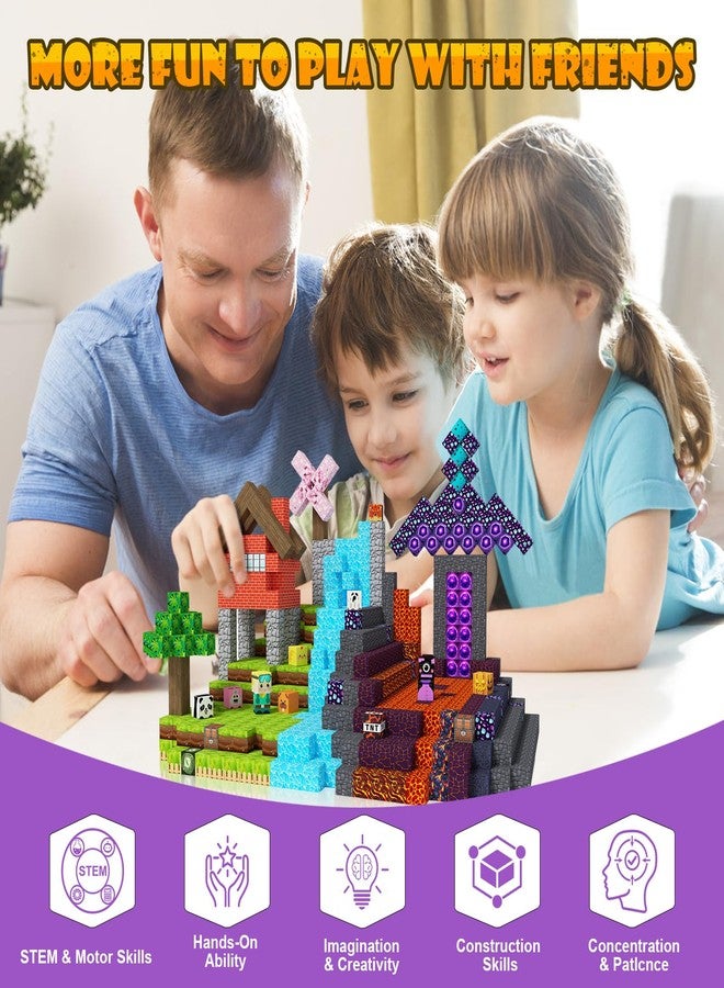 JOMBY 208 PCS Magnetic Blocks, Magnetic Building Blocks Cubes - Forest & Volcano Adventure Set, STEM Sensory Educational Magnet Stacking Toys Boys and Girls Age 3+ Years Old - Image 5